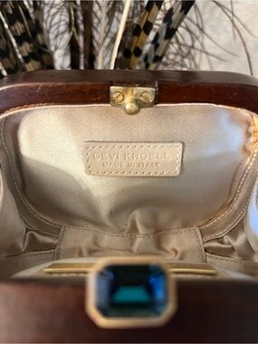 Devi Kroell Italian Wood Frame Clutch with Stones